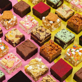 Mixed Brownies by Crumbs & Doilies showing an assortment of classic, caramel, rocky road, and birthday brookie flavors.